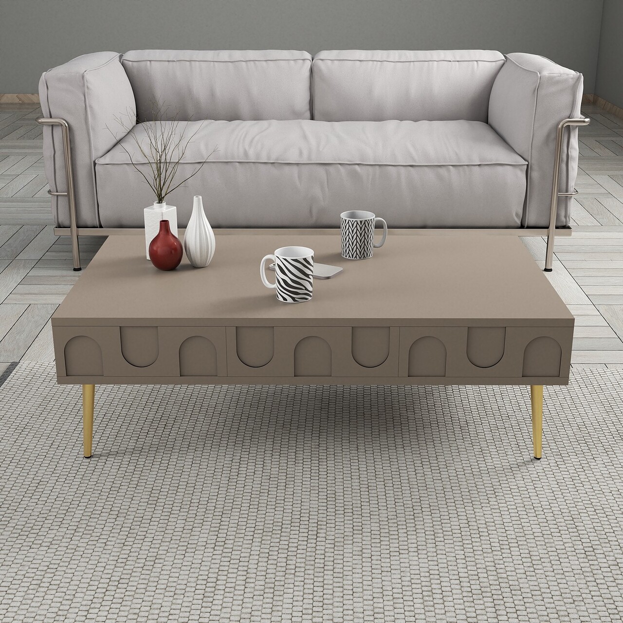 Masuta de cafea, Hommy Craft, Lyon 33, 105x33.6x60 cm, PAL, Atlas / Aur - 1 | YEO