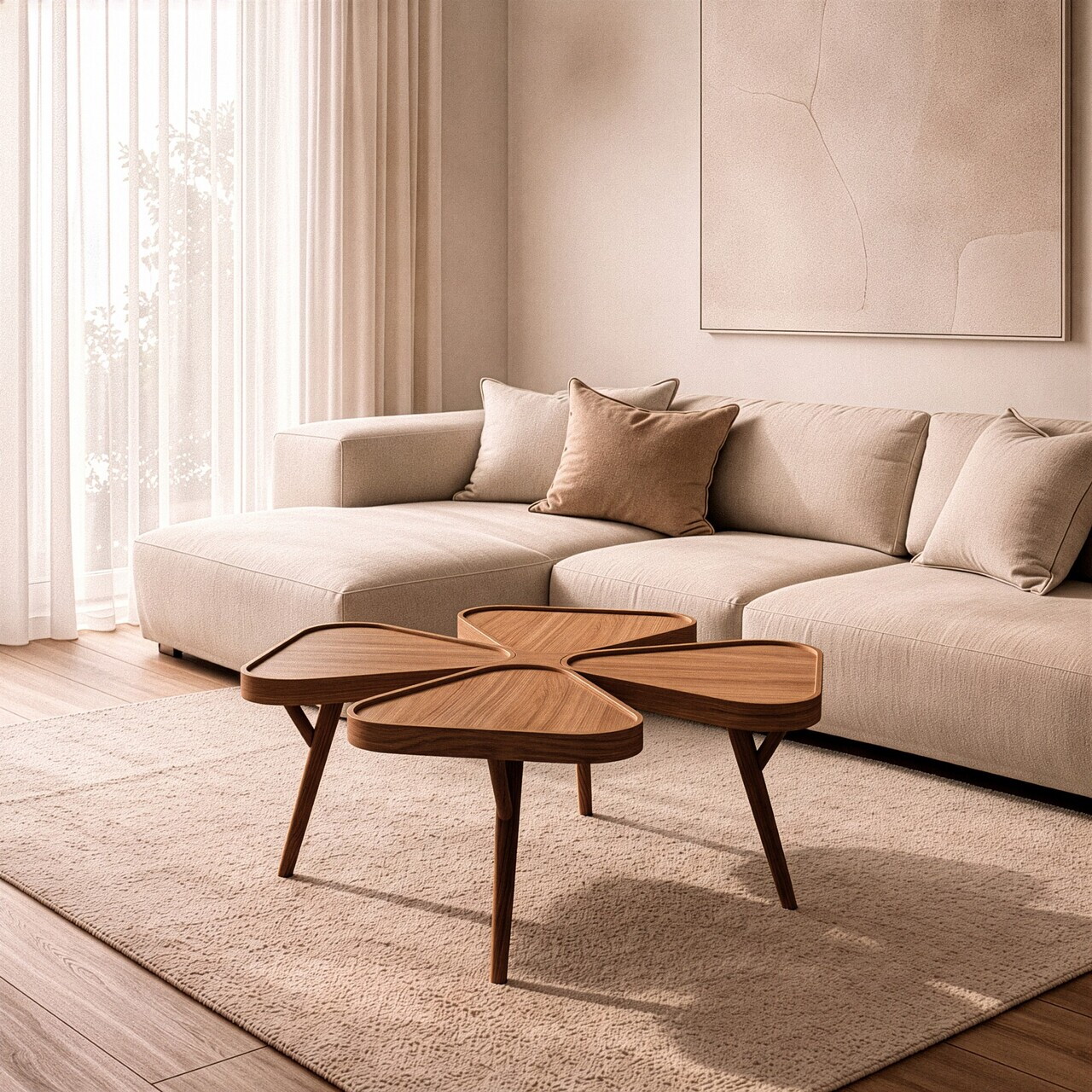 Masuta de cafea, Hanah Home, Inci 100, 100x44x100 cm, LEMN MASIV DE FAG, Maro