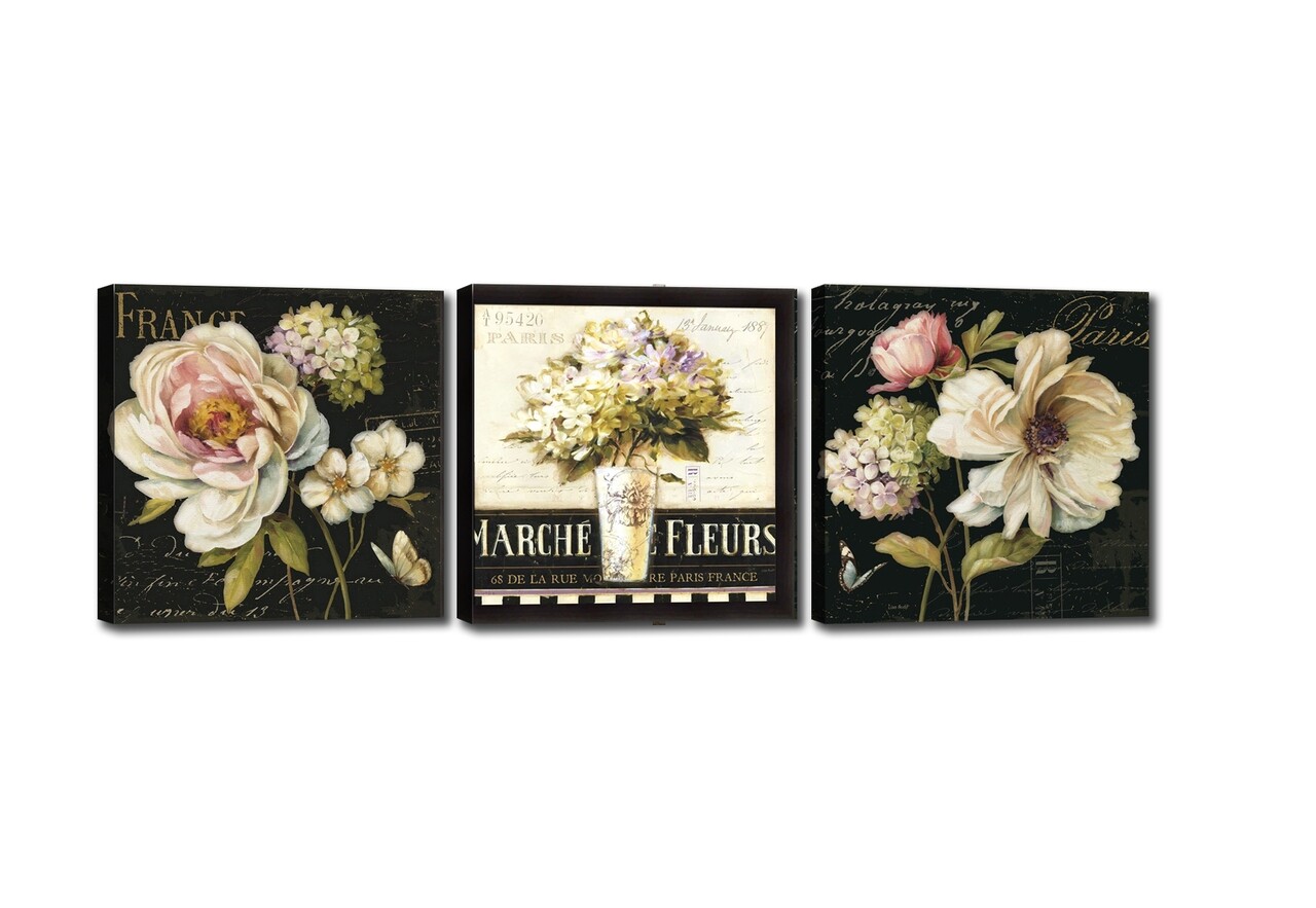 Set 3 Tablouri Decorative Marche De Fleurs, Tablo Center, 30x30 Cm, Canvas, Multicolor