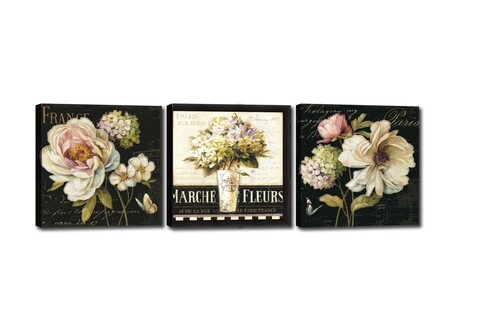 Set 3 tablouri decorative marche de fleurs, tablo center, 30x30 cm, canvas, multicolor