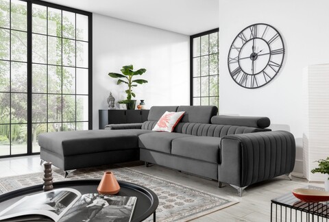 Coltar extensibil stanga 3 locuri ELTAP, LT-04NU, Grayson, 278x205x92 cm, lemn/poliester, gri