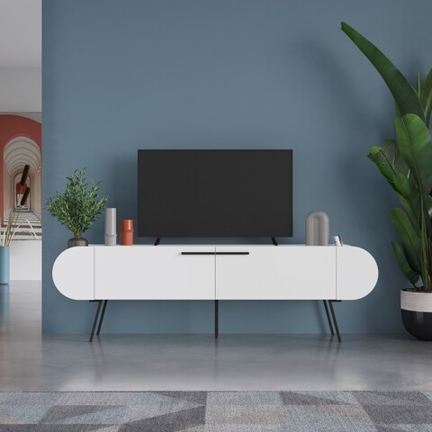 Comoda TV, Decortie, Capsule, 195 x 37.4 x 57.5 cm, pal melaminat, alb