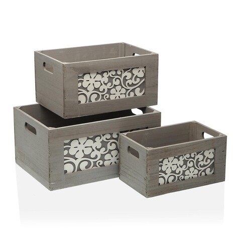 Set 3 cutii pentru depozitare floral, versa, 36 x 26 x 18 cm, lemn