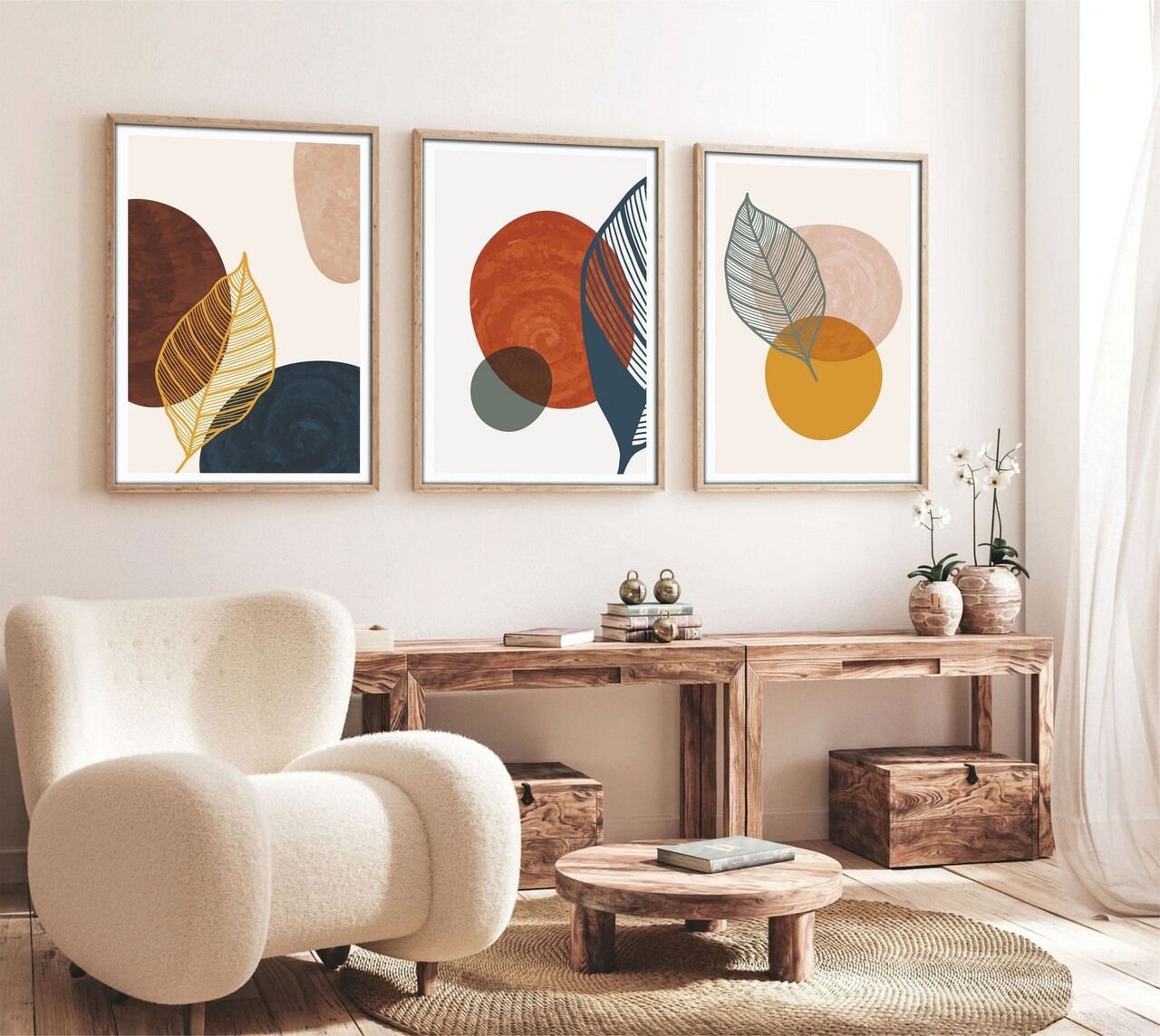 Set 3 tablouri decorative, Huhu209, Cadru: 100% LEMN MASIV (Grosime: 2,5 cm), Multicolor - view 4