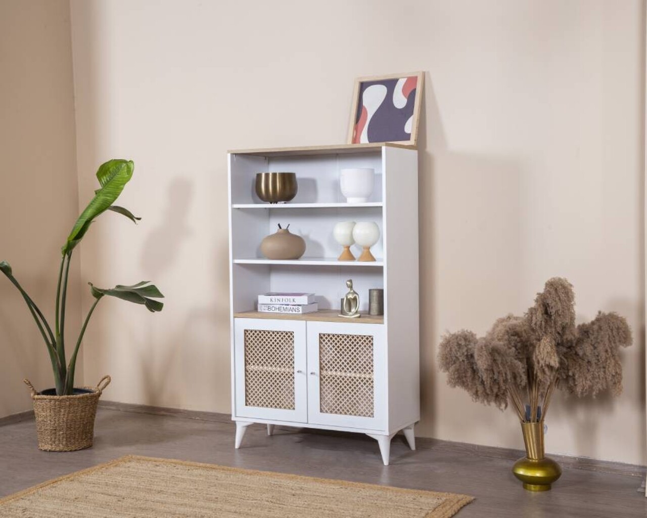 Corp biblioteca, Wolina, Goose, 90x158x41 cm, Stejar alb - 1 | YEO