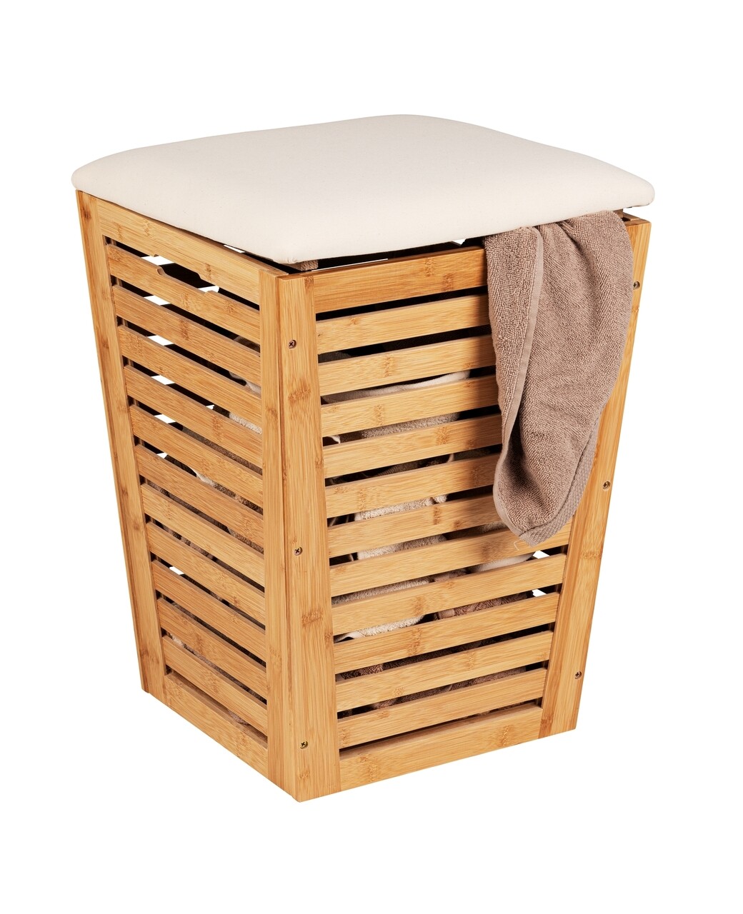 Taburet, Wenko, Bambusa, cos de rufe inclus, 55 L, 40 x 56 x 40 cm, lemn de nuc/bumbac/poliester, natur/bej - 1 | YEO