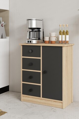 Dulap multifunctional, Hanah Home, Elmar, 66x82x34 cm, Stejar Sonomo / Antracit