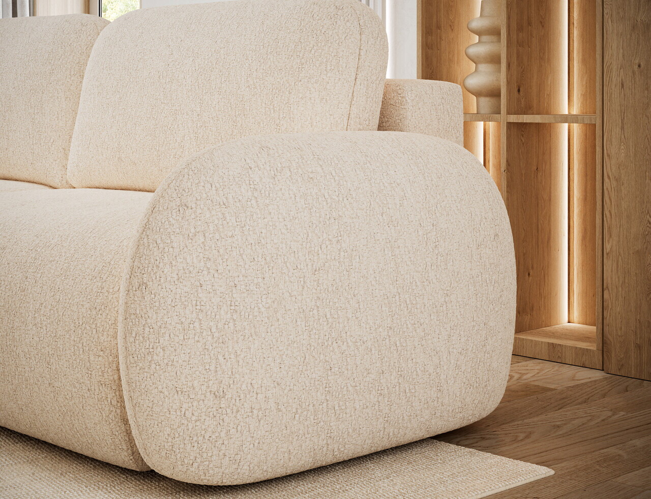 Canapea extensibila 3 locuri ELTAP, Avuela, 250x105x94 cm, lemn/tesatura chenille, bej deschis — imaginea 9