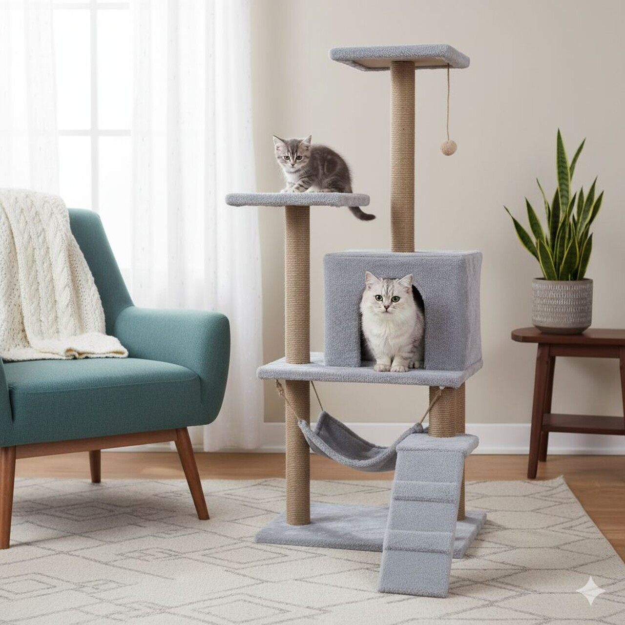 Casă pentru pisici, Paws & Whiskers, Midas, MATERIAL TEXTIL WELSOFT, Gri