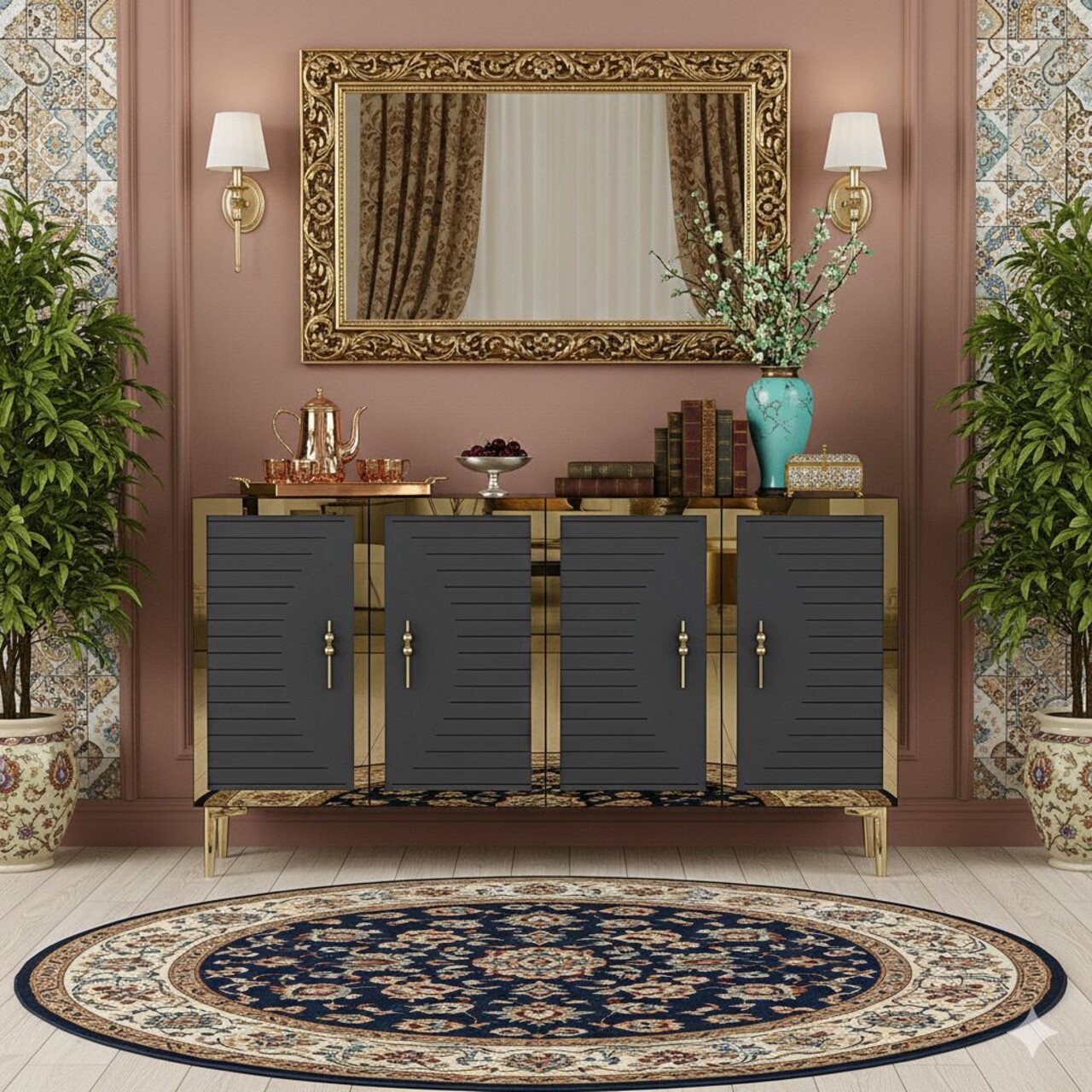 Consola, Hanah Home, Tuna 120, 120x75x32 cm, Antracit / Aur - view 6
