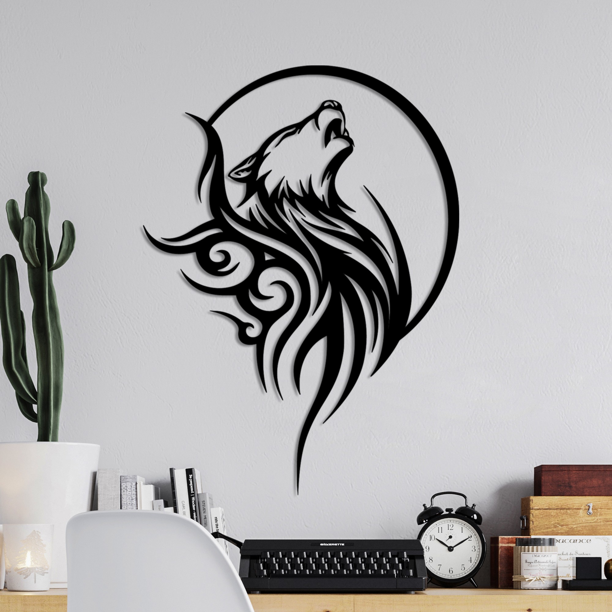 Decoratiune de perete, Wolfmoon, Dimensiuni: 53 x 39 cm, Negru