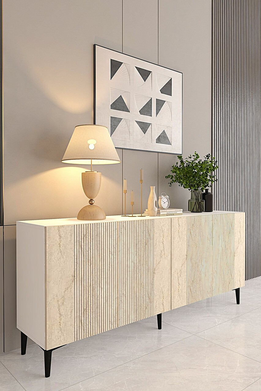 Consola, Hanah Home, Corsa 150, 150x75x32 cm, Alb / Travertin - view 4