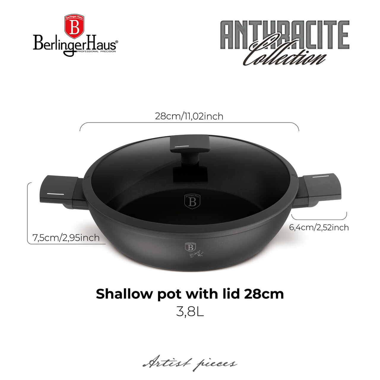 Oala cu capac Berlinger Haus, Anthracite, 30 cm, 4.5 L, aluminiu forjat, antracit mat - imagine 10