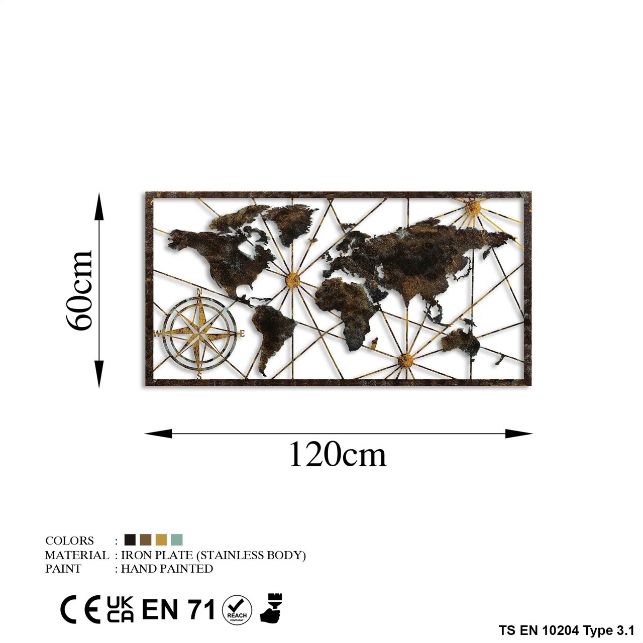 Decoratiune de perete, World Map Large, Lățime: 120 cm Înălțime: 60 cm, Multicolor - view 8