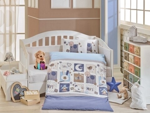 Lenjerie de pat pentru copii, 4 piese, 100% bumbac poplin, hobby, sweethome, albastru