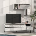 Comoda TV cu raft, Decortie, Heaton, pal melaminat, alb
