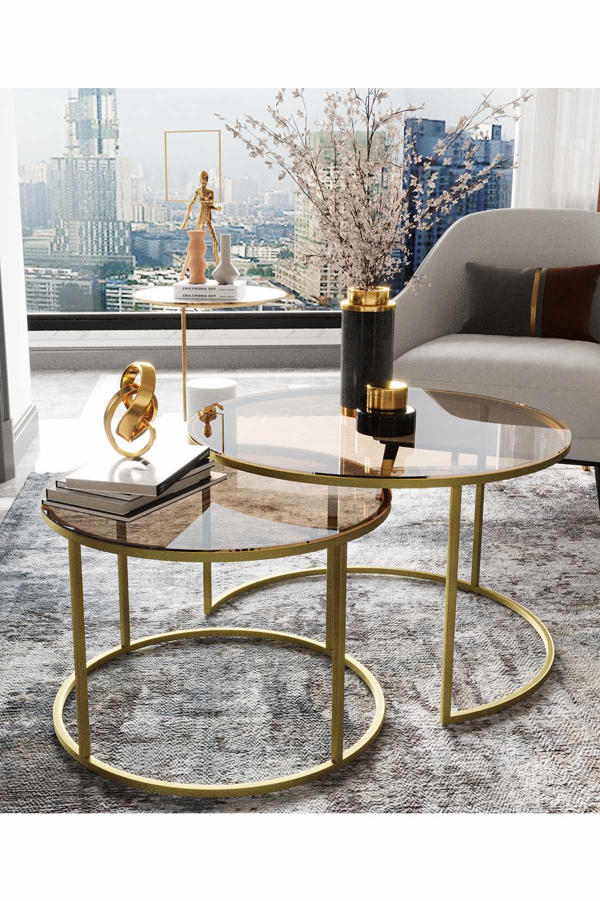 Set masute de cafea, Hanah Home, Milas 60, Auriu