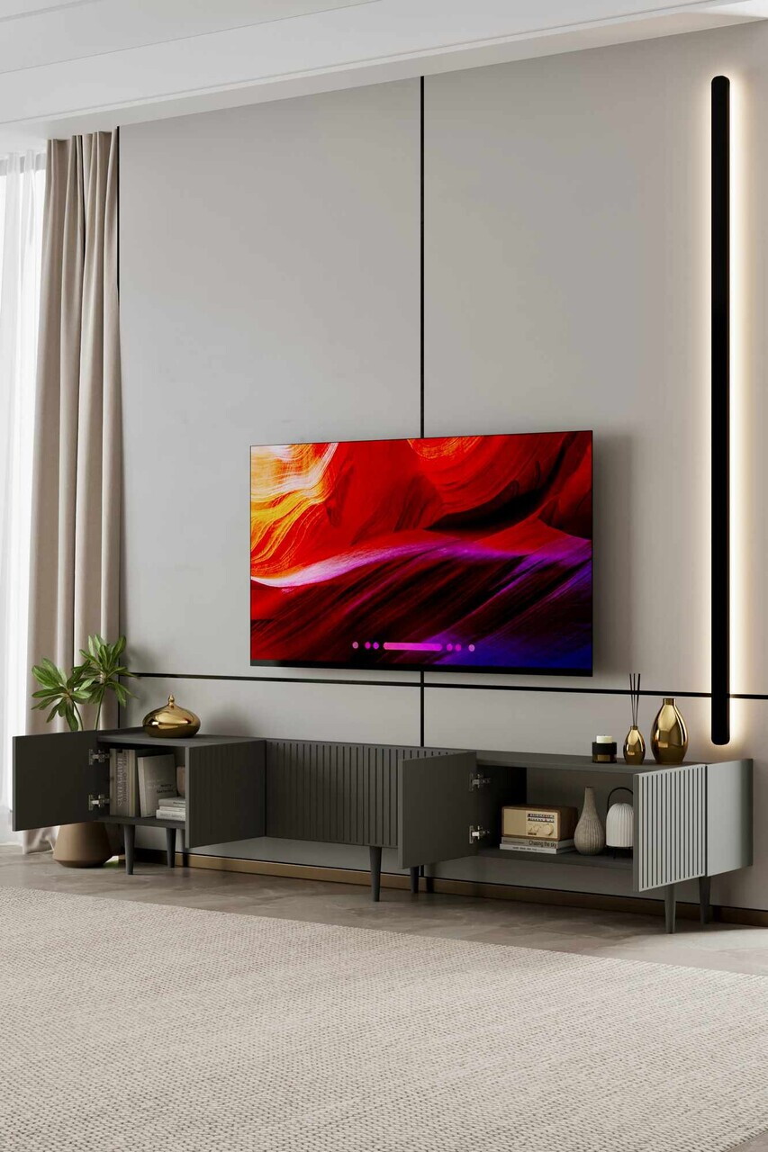 Comoda TV, Hanah Home, Capella 240, 240x50x29 cm, MDF, Gri - view 3