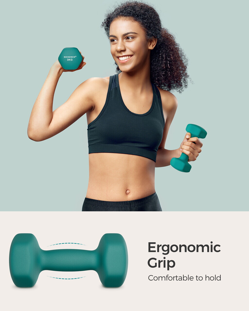 Set gantere 2 x 3 kg, Songmics, neopren, teal - imagine 6