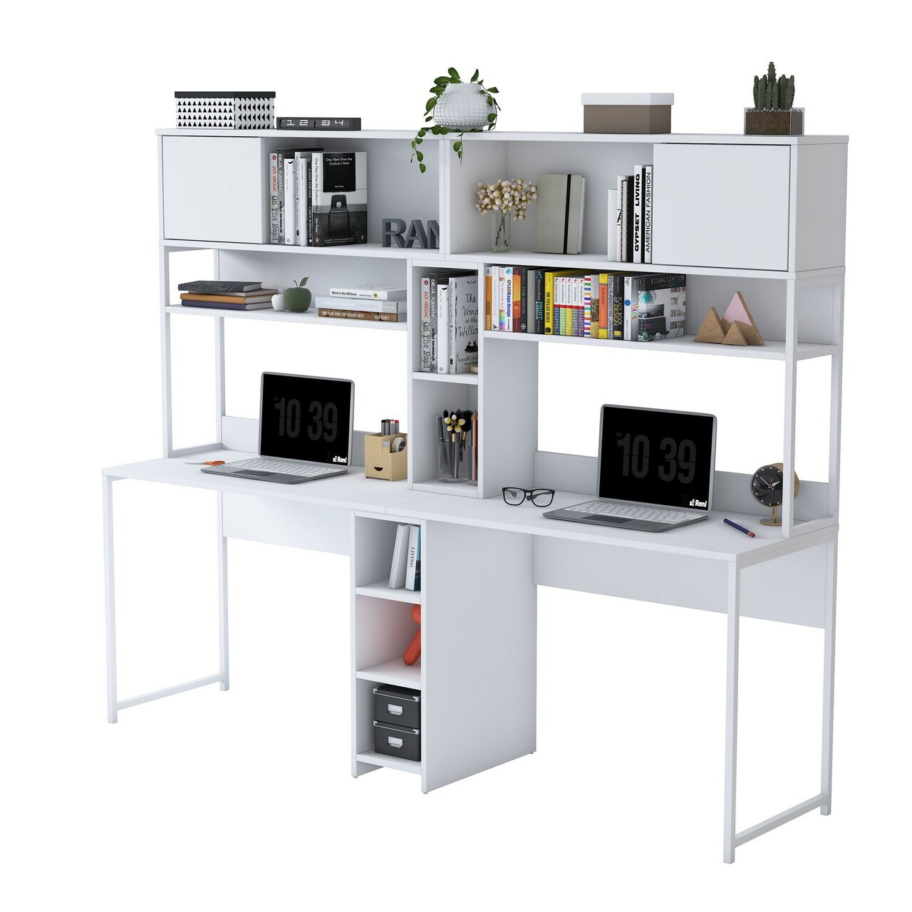 Birou, Hanah Home, HA129, 210x170.5x50 cm, PAL melaminat, Alb - view 5
