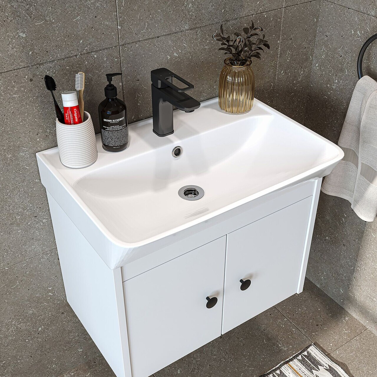 Set Dulap de Baie cu Chiuvetă și Oglindă (2 Piese), Hanah Home, 2677, PAL MELAMINAT, Alb — imaginea 5