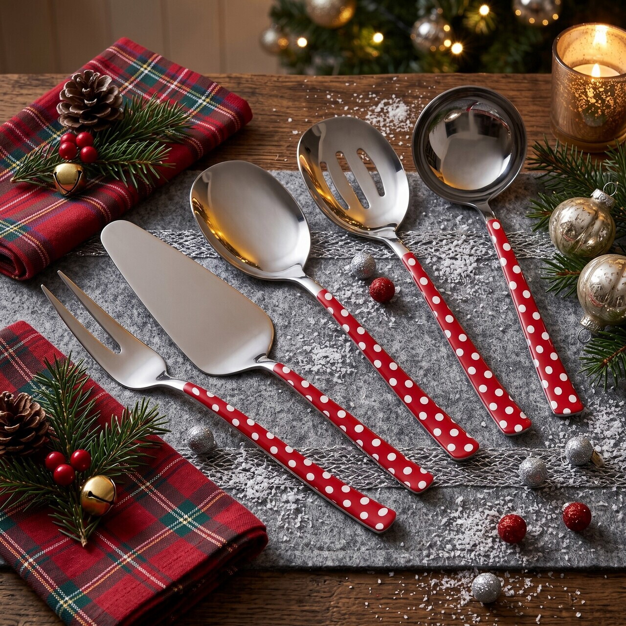Set ustensile pentru gatit, Hermia, 645DRM1252, Polonic pentru sos: 20,5 cm, Argintiu / Roșu