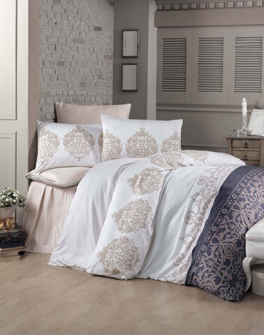 Lenjerie de pat dubla, Victoria, Asrin 121VCT43441, 3 piese, bumbac satinat, multicolor 121VCT43441