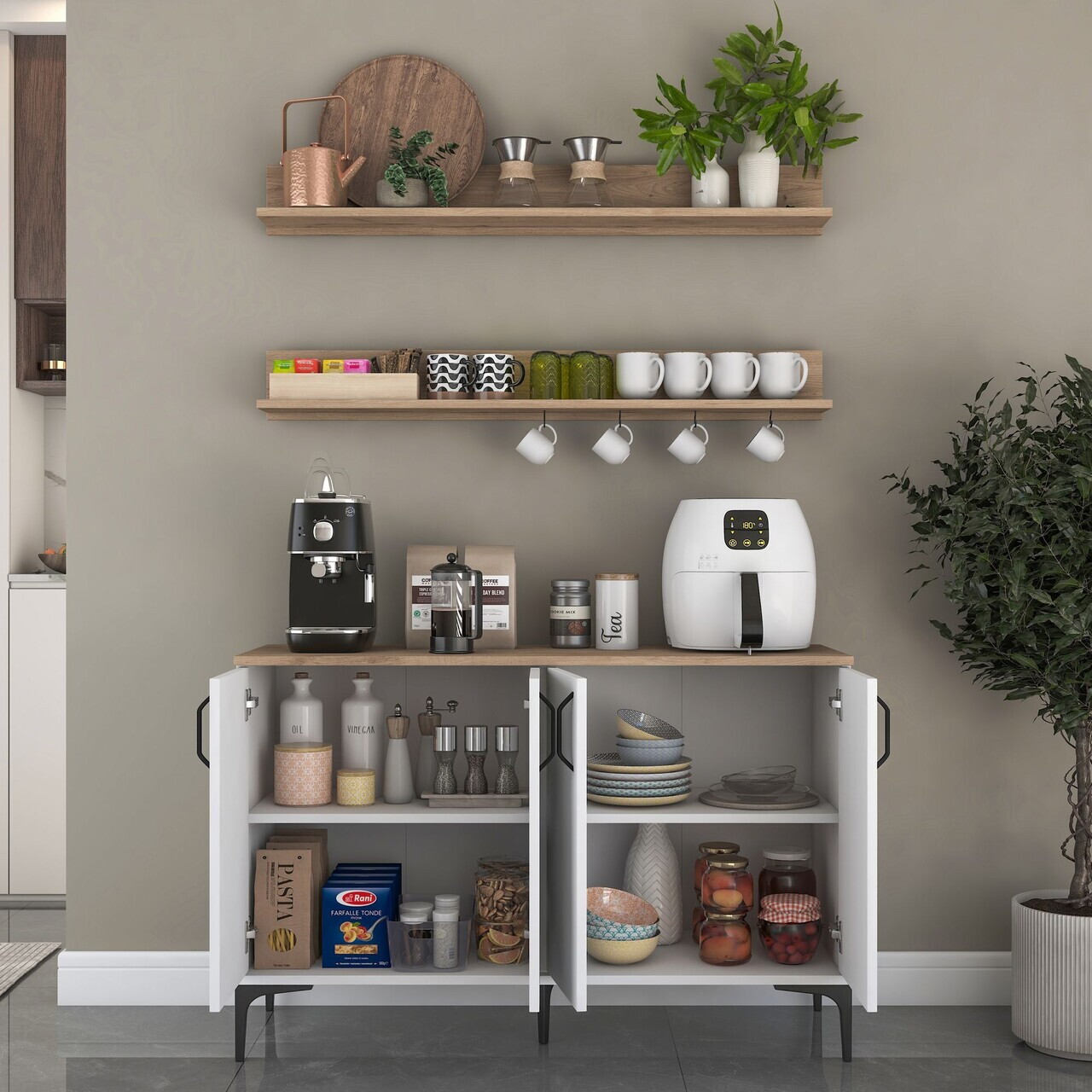 Dulap multifunctional, Hanah Home, JE234, PAL melaminat, Alb/Maro - view 6
