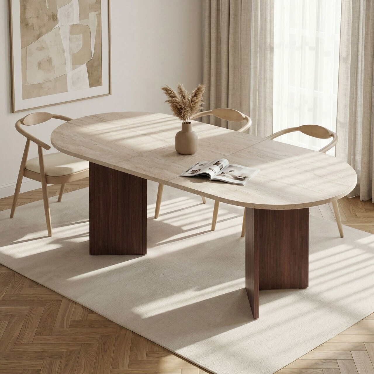 Masa extensibila, Nordure, Sorell, 160x75x90 cm, PAL, Travertin / Nuc Milano