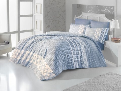 Lenjerie de pat dubla, 4 piese, amestec bumbac, Nazenin Home, Diamond Blue, albastru