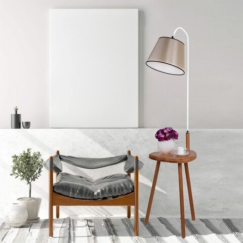 Lampadar cu masuta, luin, 8273-3, e27, 60 w, metal/lemn/textil
