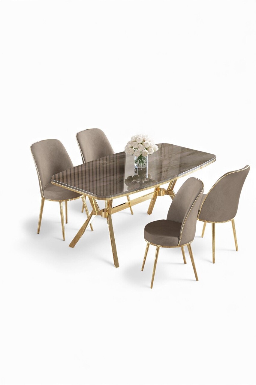 Set masă și scaune (5 bucăți), Hanah Home, Lena, Antracit / Auriu / Cappuccino - view 2