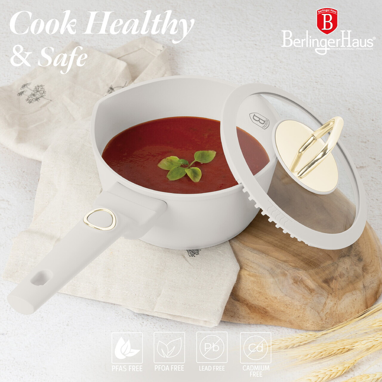 Cratita cu capac Berlinger Haus, Sahara, 16 cm, 1.2 L, aluminiu forjat, crem mat - imagine 13