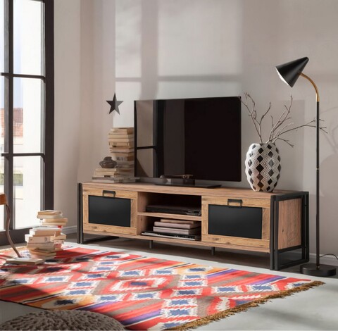 Comoda tv arcas norma, sapphire, 180x45x50 cm, natural/negru