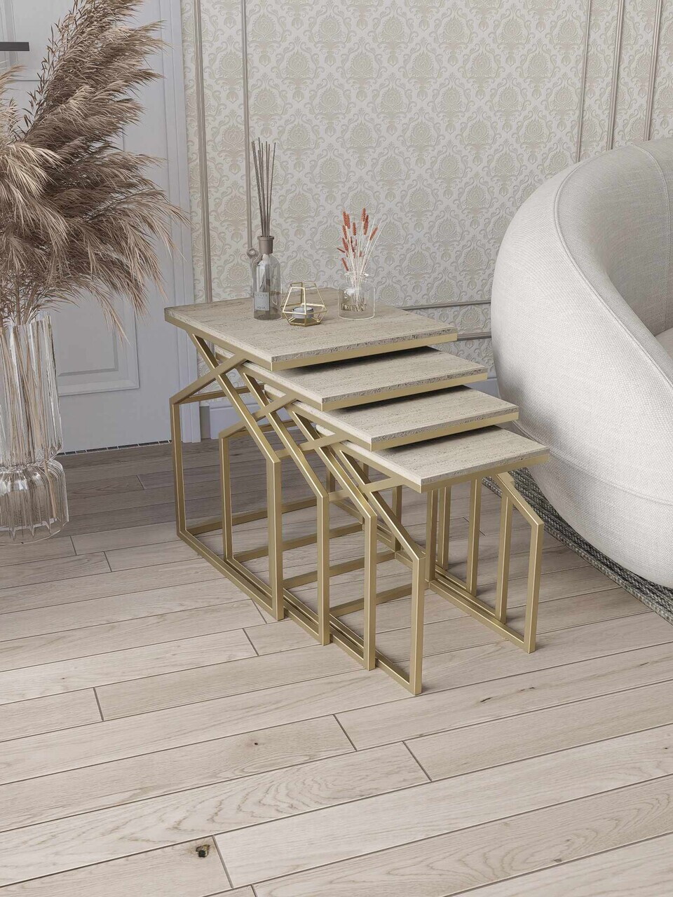 Set masute Nesting 4 piese, Hanah Home, Uygar, Auriu — imaginea 2