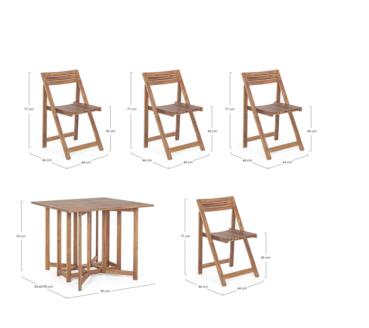 Set mobilier de gradina 5 piese Noemi, Bizzotto, pliabil, lemn de salcam - 1 | YEO