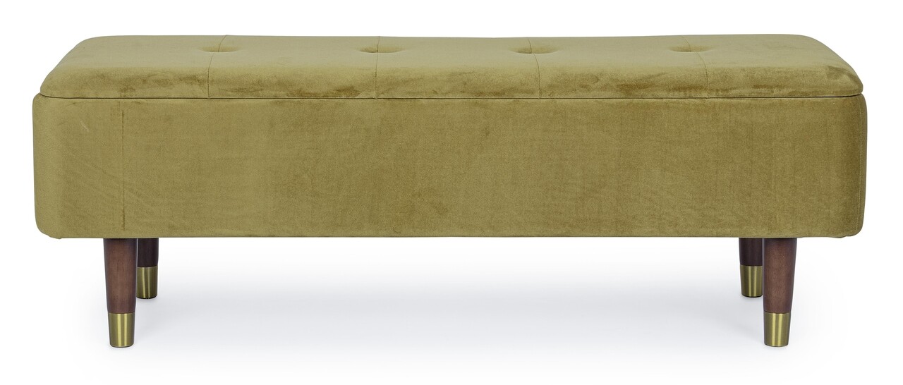 Bancheta Kira, Bizzotto, cu spatiu de depozitare, 120x42x42 cm, catifea, verde oliv - 2 | YEO