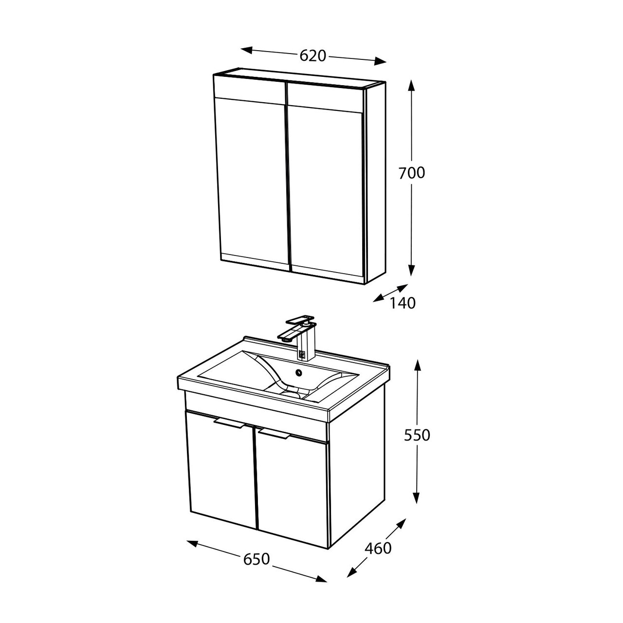 Set mobilier de baie (2 piese), Hanah Home, Carıno 65, Pin / Latte - view 6