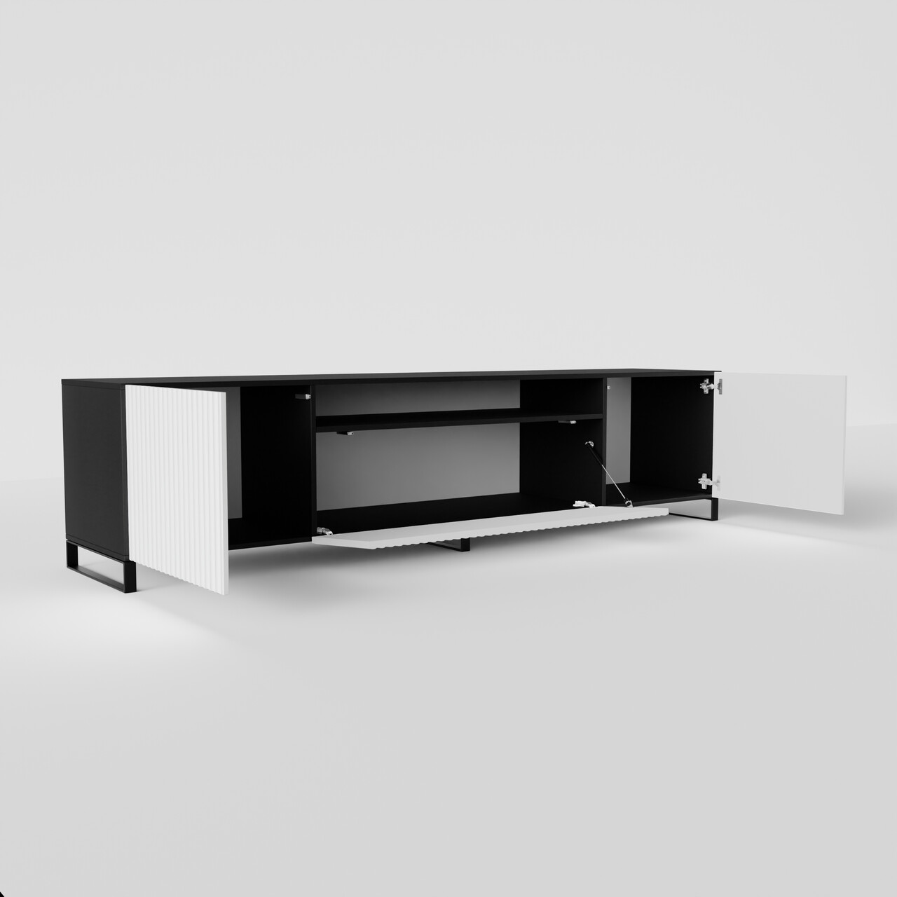 Comoda TV ADRK, Noemi, 200x41x53 cm, PAL melaminat/MDF, alb/negru — imaginea 4