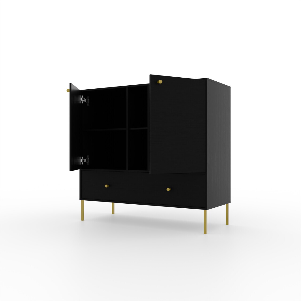 Comoda ADRK, Tili 2D 2S 2P, 100.2x40.8x95 cm, PAL laminat, negru — imaginea 4