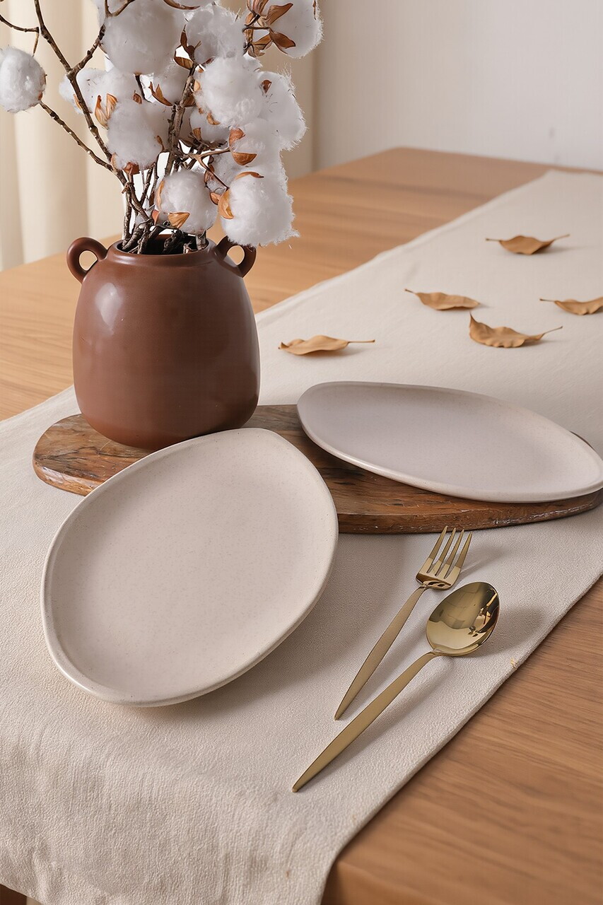 Set platouri servire, Hermia, 275KRM2645, Dimensiune: 31 cm (2 bucăți), Crema mata