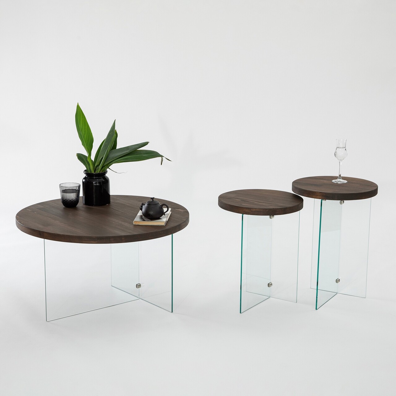 Set masuta de cafea, Neostill, Serenity 2, Sticla temperata, Transparent/Nuc