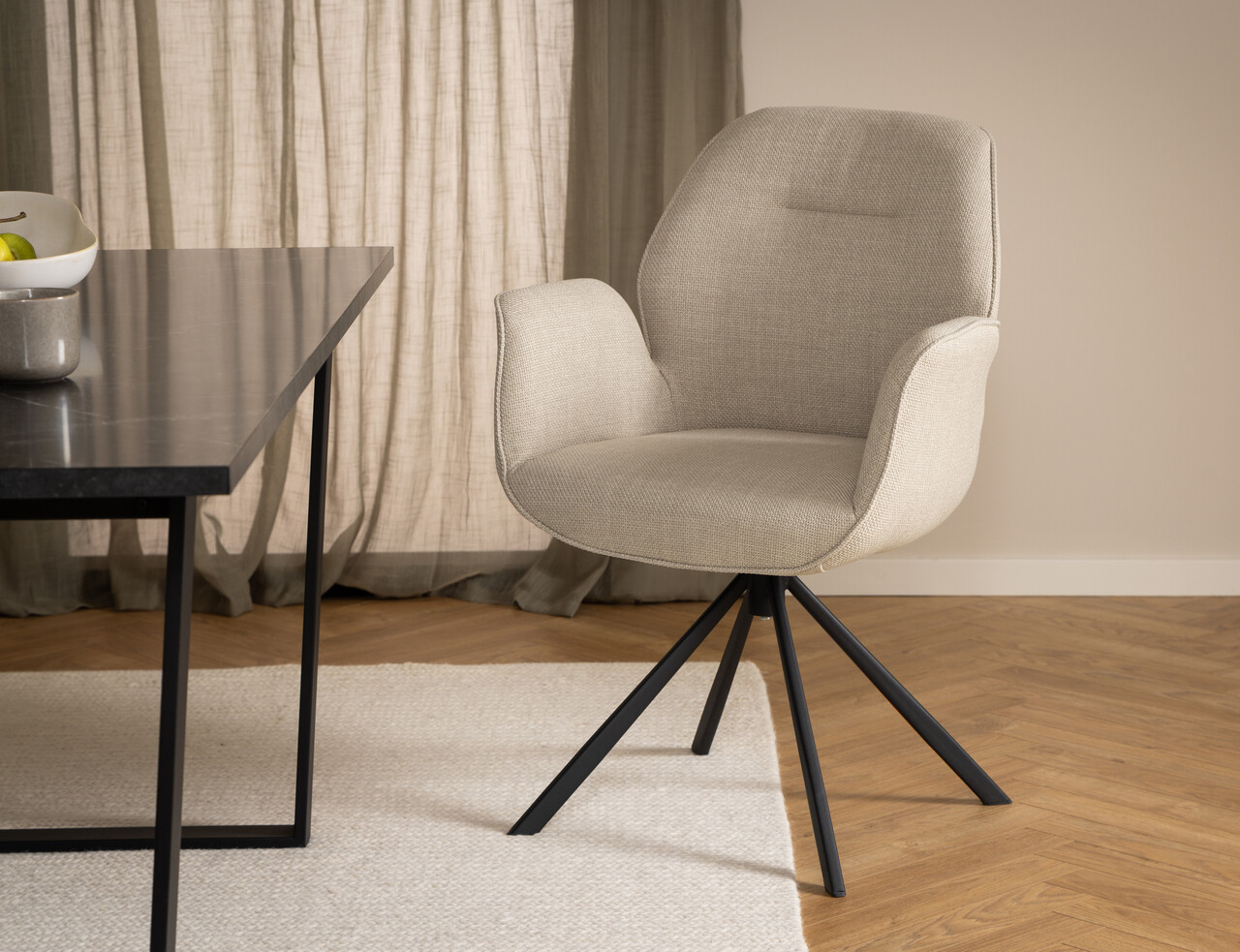 Scaun Aura, Actona, 62x61x90 cm, rotativ, tesatura structurata/otel, bej - view 4