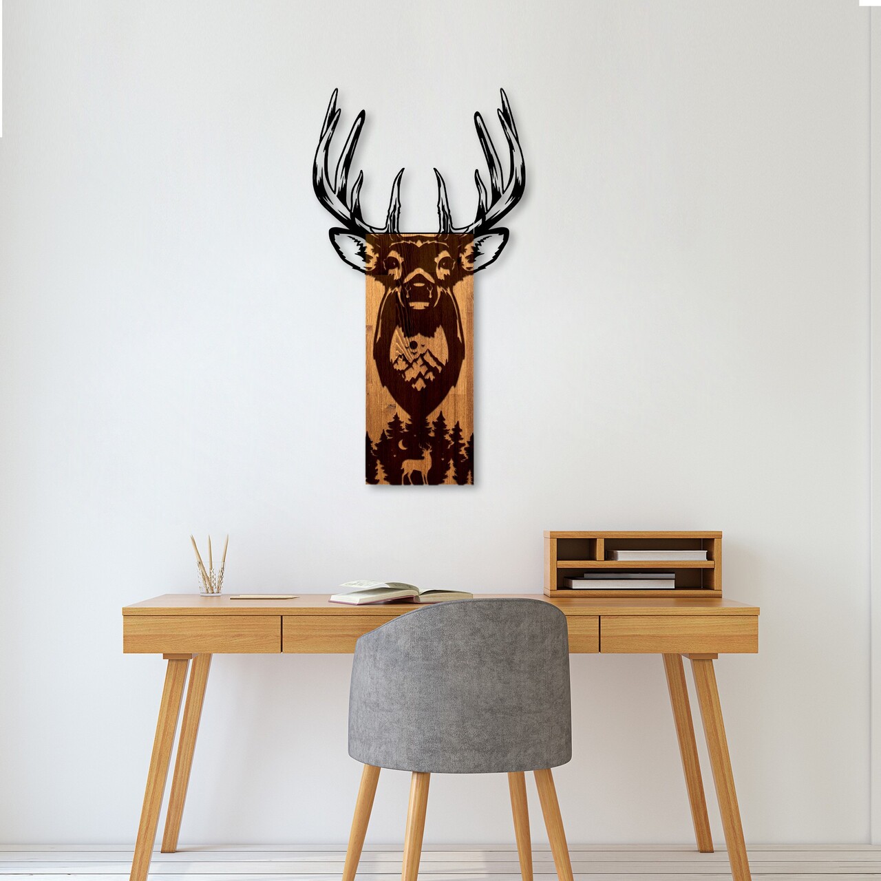 Decoratiune de perete, Deer in Mountain, Lățime: 48 cm, Nuc / Negru - view 2