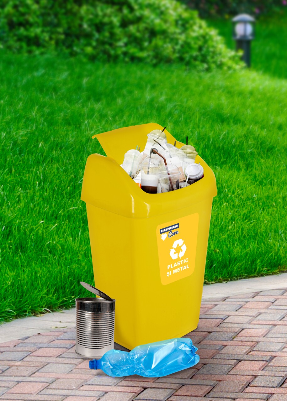 Cos de gunoi cu capac batant pentru reciclare Eco, 35L, 35x29x57 cm, plastic, galben