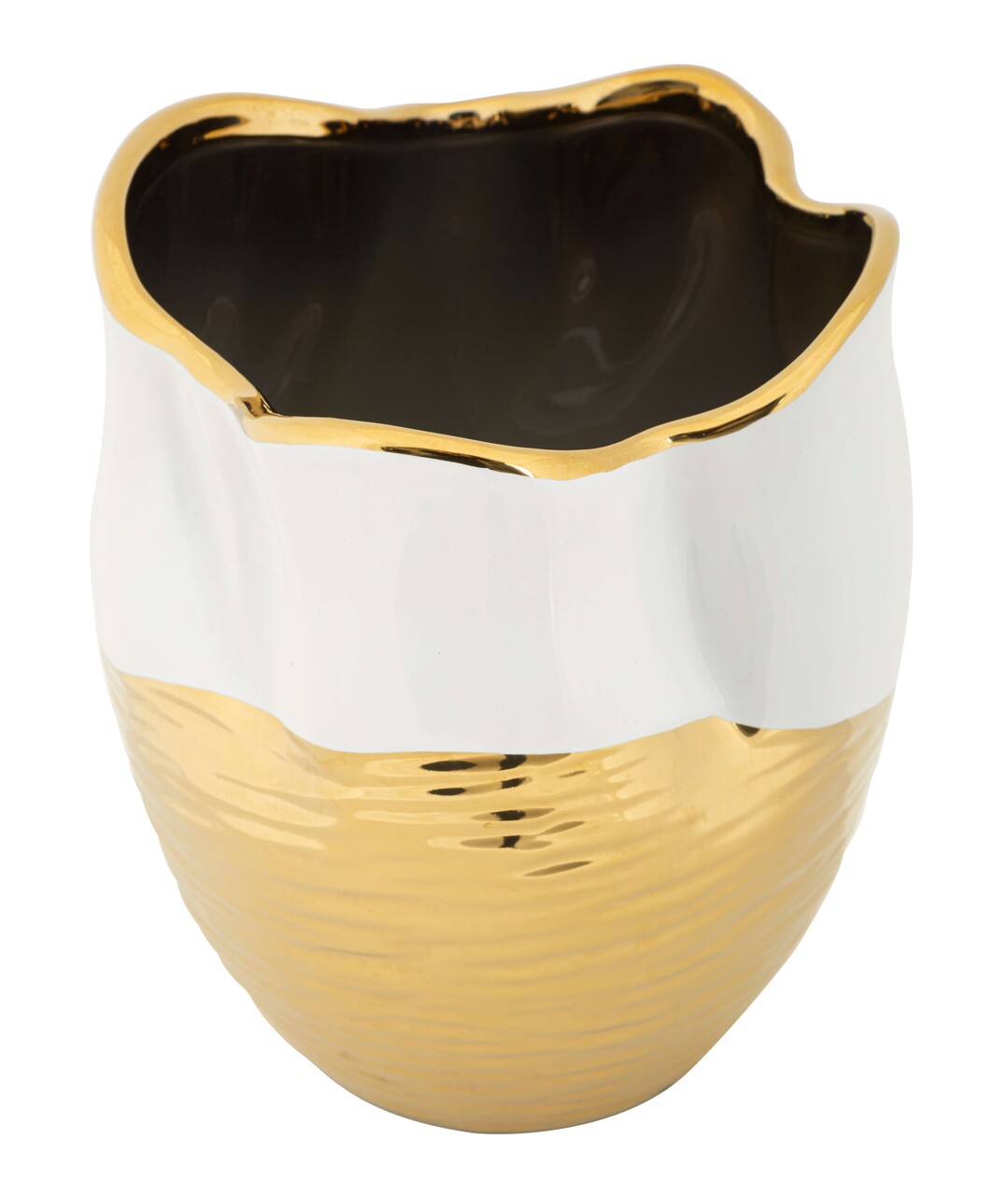 Vaza decorativa Lux, Mauro Ferretti, 20x25 cm, ceramica, alb/auriu