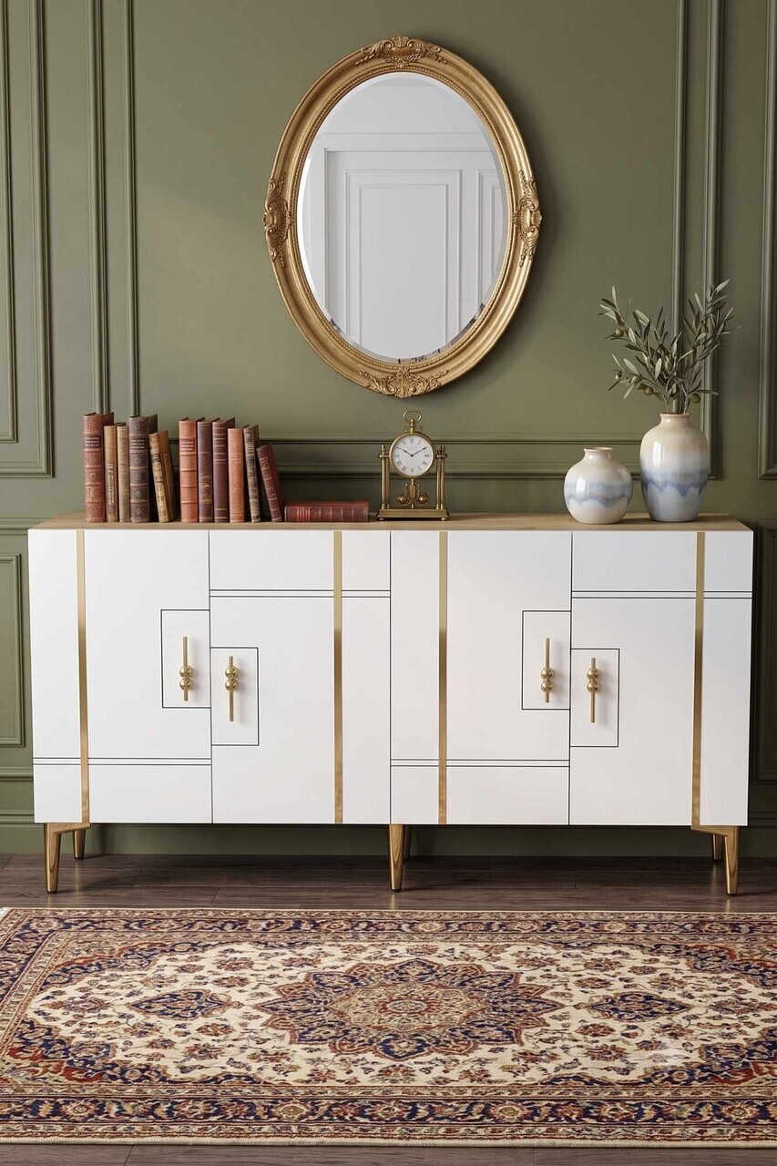 Consola, Hanah Home, Ilay 150, 150x75x32 cm, Stejar Safir / Alb / Auriu — imaginea 2