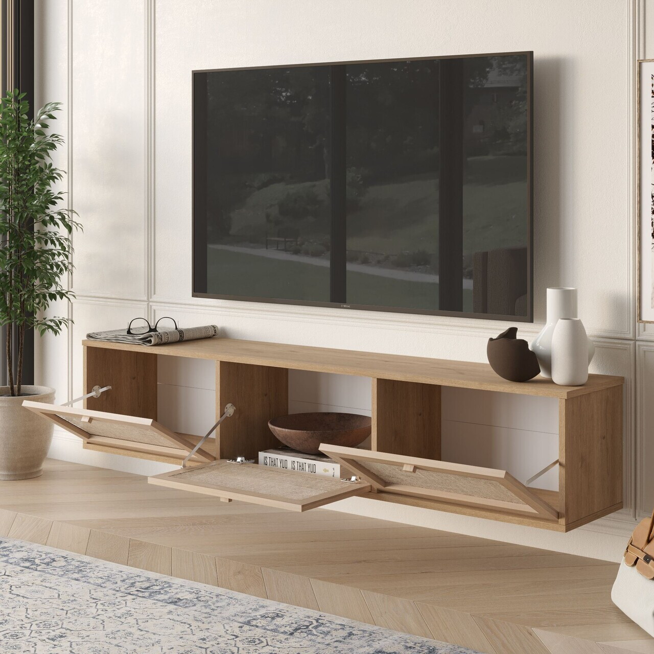 Comoda TV, Hanah Home, Dune, 180x35.6x32 cm, PAL, Stejar — imaginea 3