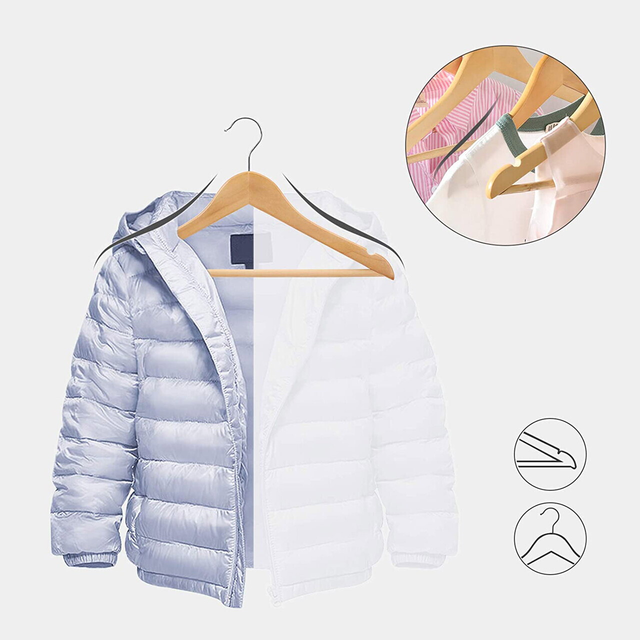 Set 10 umerase copii, Songmics, cu bara pantaloni, max 5 kg, lemn de artar, natur - imagine 5