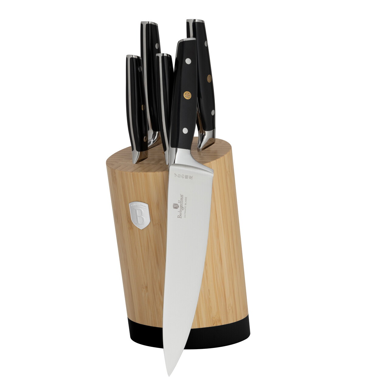 Set 5 cutite cu suport Berlinger Haus, Matte Black, inox/bambus, negru/natur - imagine 7